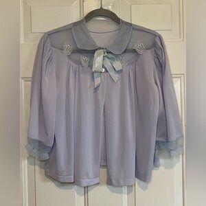 Luxite by Kayser Nylon Size Medium ‘50s ‘60s MCM Pastel Blue Bed Jacket Lace Vtg